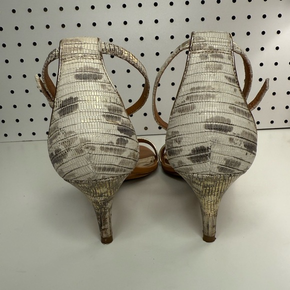 COACH Brown, Gold & White Snakeskin Embossed Round Toe Kitten Heel Shoes Size 9B - Picture 9 of 17
